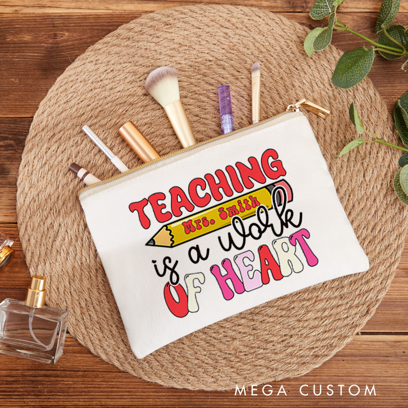 Personalized Teaching Is a Work of Heart Pencil and Bold Letter Design Makeup Bag
