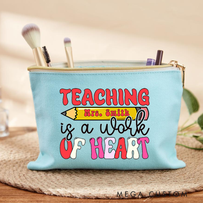 Personalized Teaching Is a Work of Heart Pencil and Bold Letter Design Makeup Bag