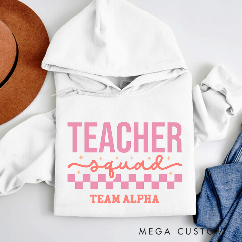 Personalized Teacher Squad Pink Checkerboard Design Hoodies Team Spirit Gift for Educators Gift for Teachers