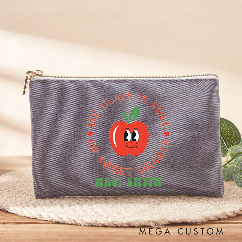 Personalized My Class Is Full of Sweet Hearts Makeup Bag Teacher Gift with Cute Apple Design for Teachers