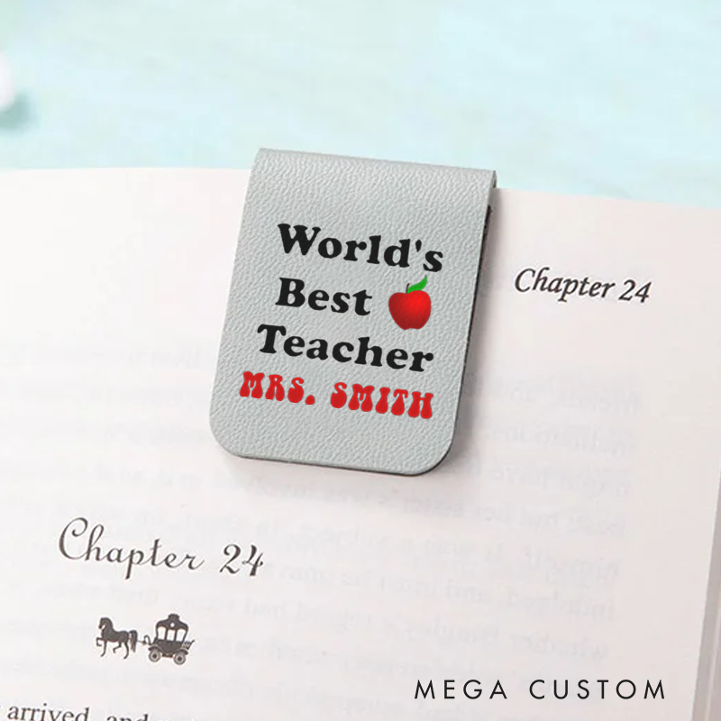 Personalized World's Best Teacher Leather Magnetic Bookmark Classic Apple Design Thoughtful Gift for Teachers