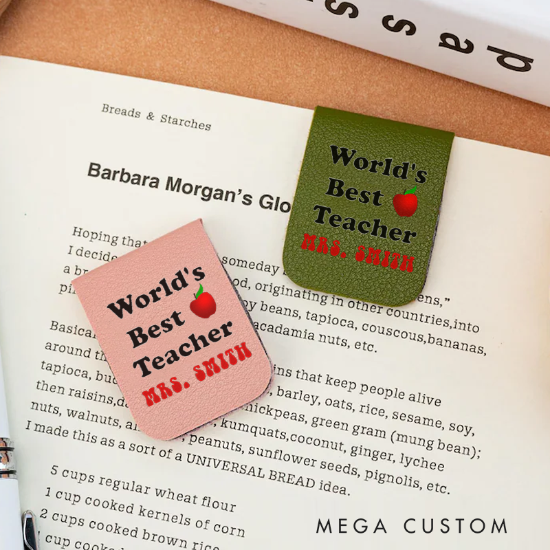 Personalized World's Best Teacher Leather Magnetic Bookmark Classic Apple Design Thoughtful Gift for Teachers