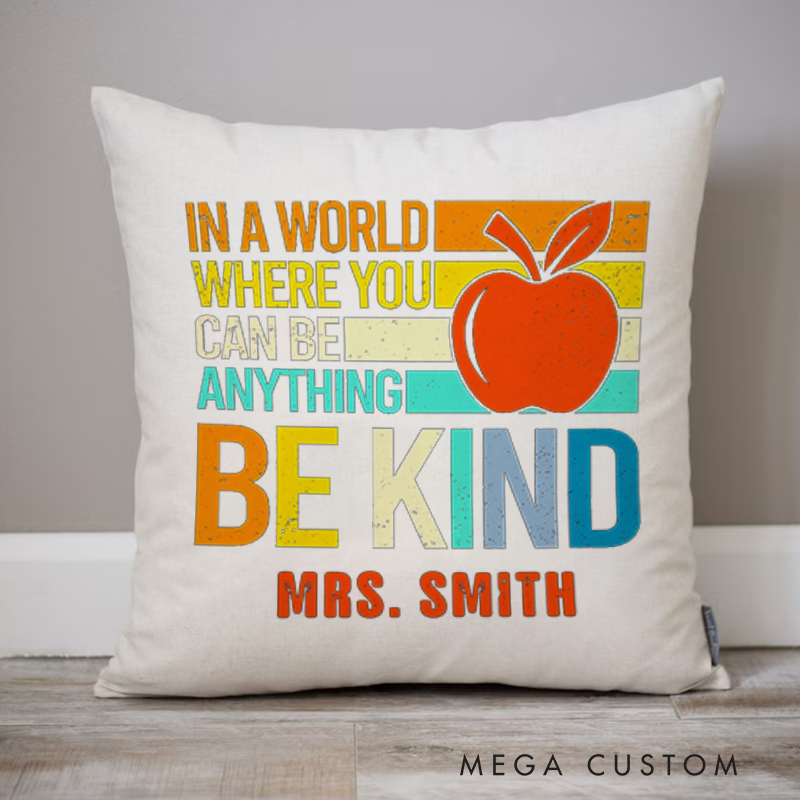 Personalized Teachers Throw Pillow Fun Inspirational Text with Colorful Apple Design Perfect for Teachers