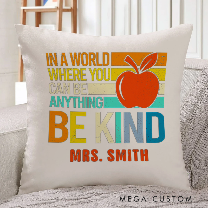 Personalized Teachers Throw Pillow Fun Inspirational Text with Colorful Apple Design Perfect for Teachers