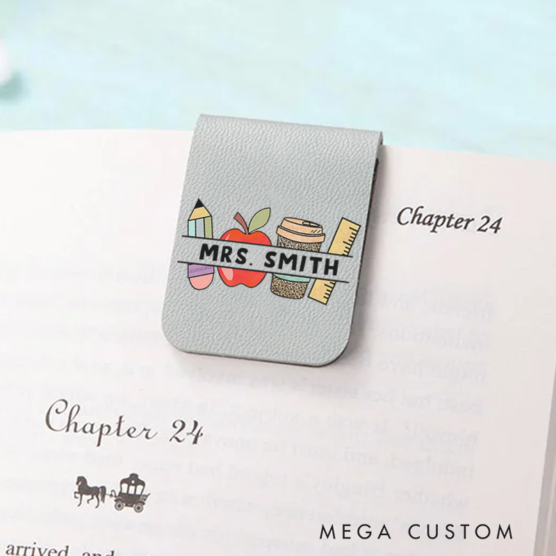 Personalized Teacher Leather Magnetic Bookmark Pencil Apple Coffee and Ruler Design Perfect Gift for Teachers