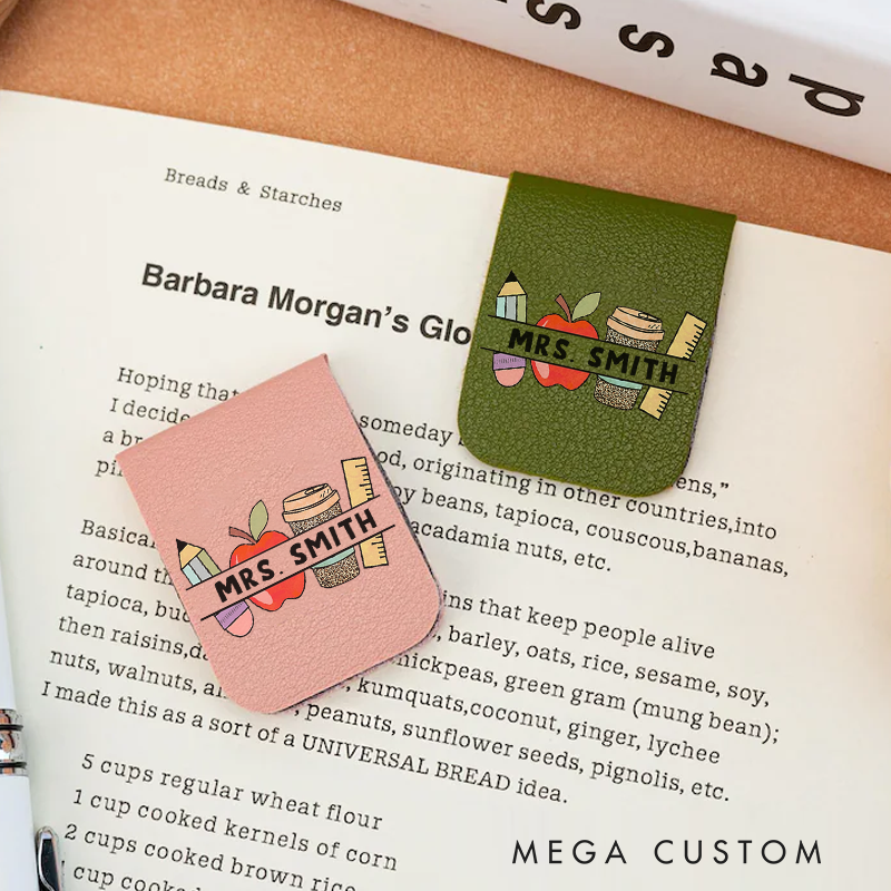 Personalized Teacher Leather Magnetic Bookmark Pencil Apple Coffee and Ruler Design Perfect Gift for Teachers