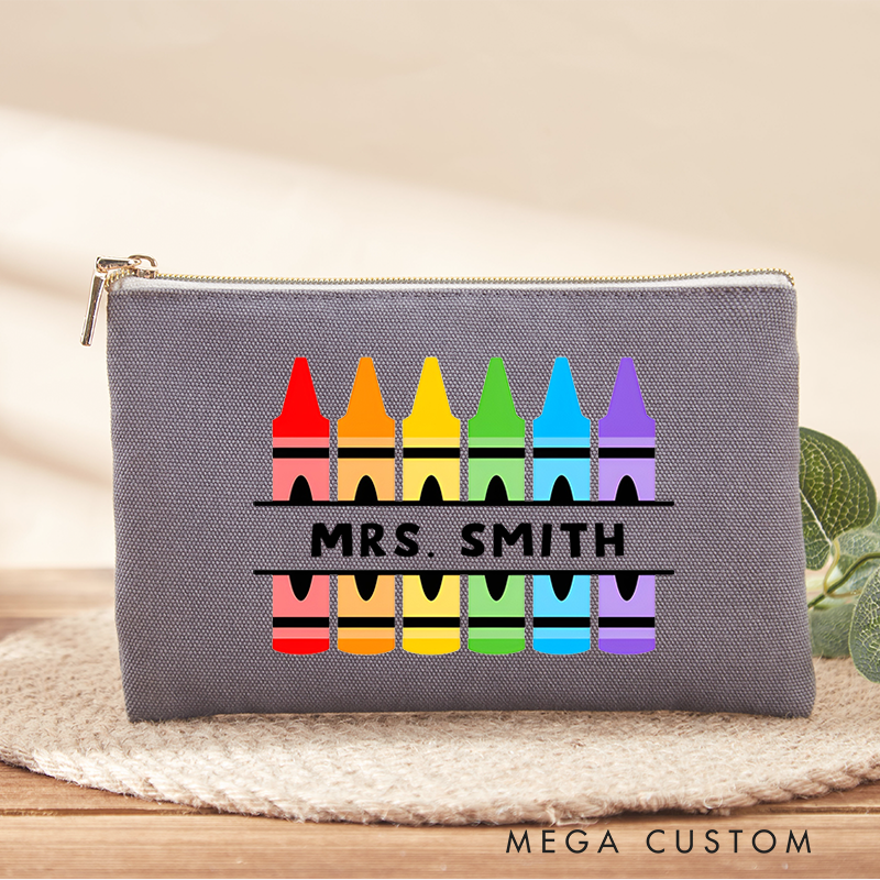 Personalized Teacher Makeup Bag Colorful Crayon Design Fun Vibrant Gift for Teachers