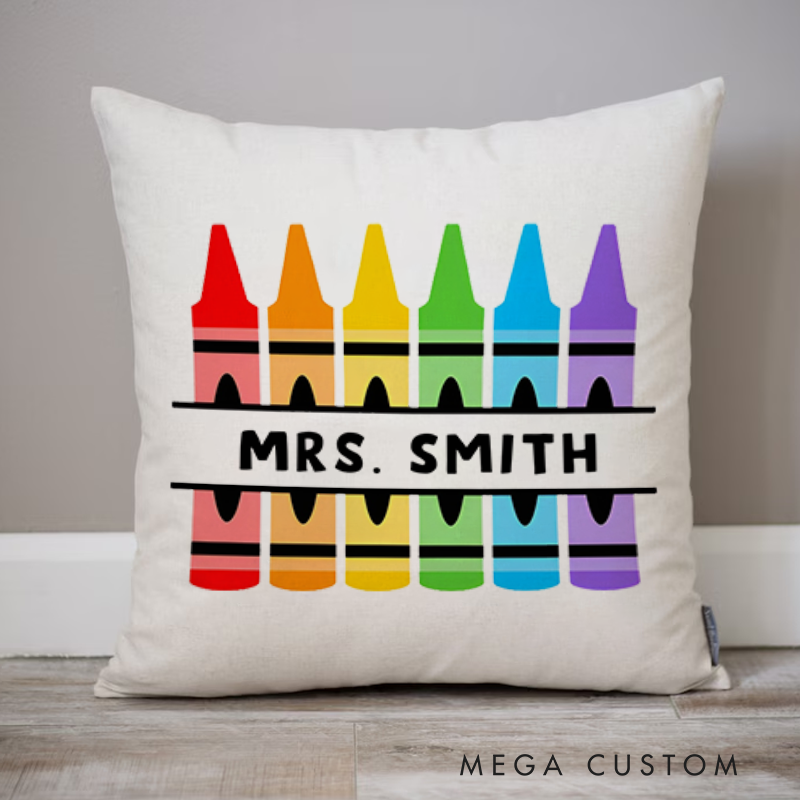 Personalized Teachers Throw Pillow Colorful Crayon Design Fun Vibrant Gift for Teachers
