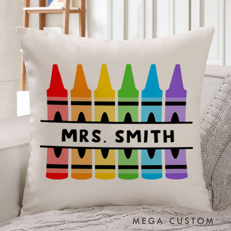 Personalized Teachers Throw Pillow Colorful Crayon Design Fun Vibrant Gift for Teachers