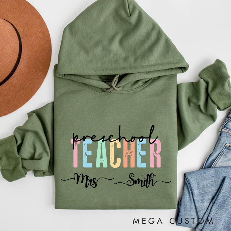 Personalized Teacher Hoodies Preschool Teacher Pastel Color Design Perfect Gift for Teachers