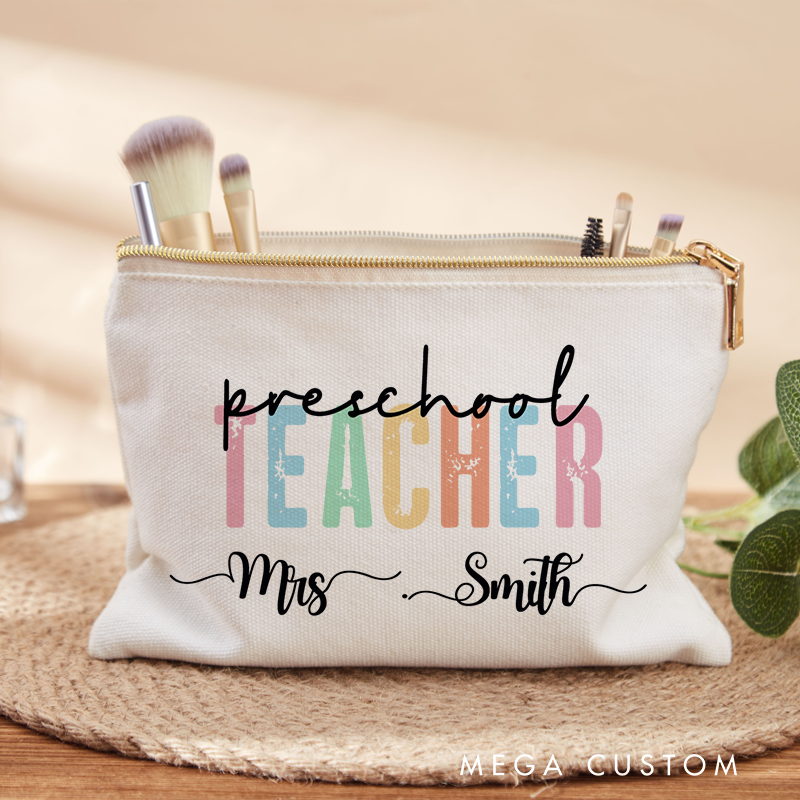 Personalized Teacher Makeup Bag Preschool Teacher Pastel Color Design Perfect Gift for Teachers