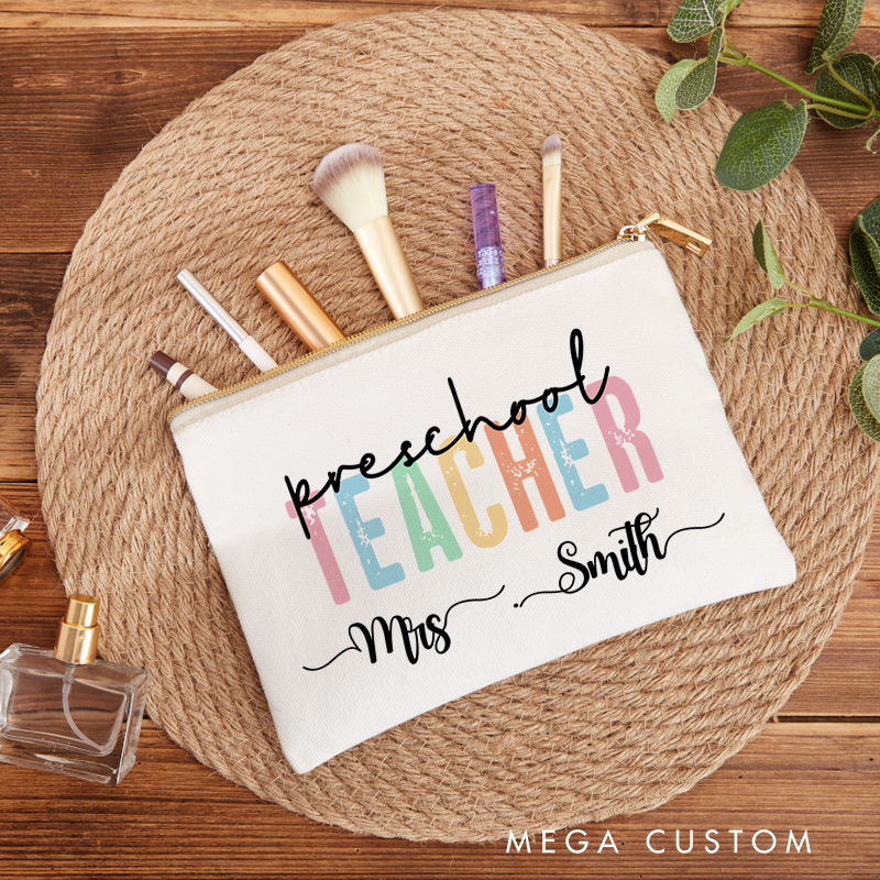 Personalized Teacher Makeup Bag Preschool Teacher Pastel Color Design Perfect Gift for Teachers