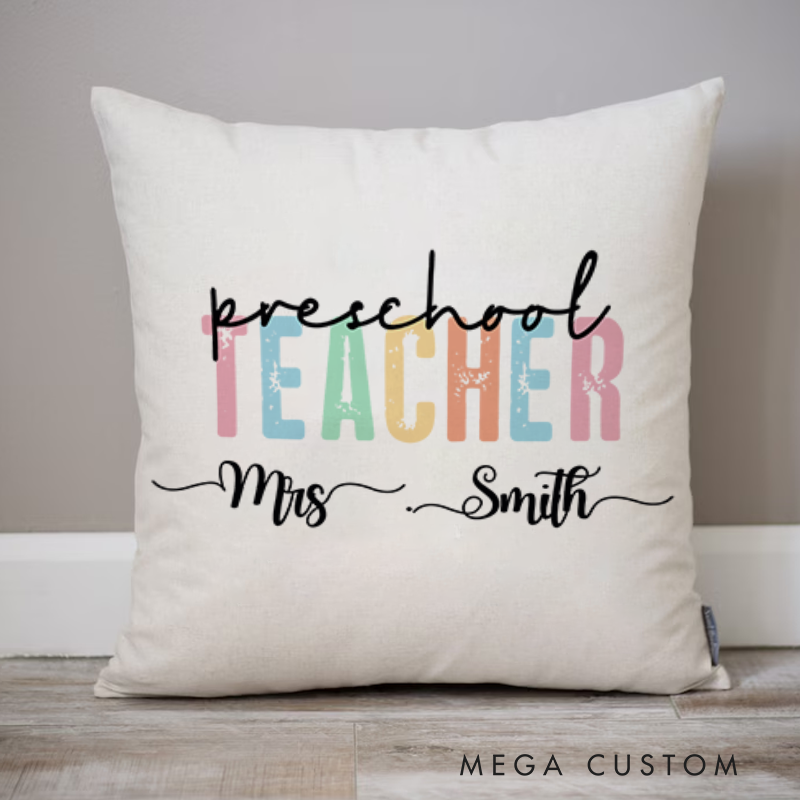 Personalized Teachers Throw Pillow Preschool Teacher Pastel Color Design Perfect Gift for Teachers