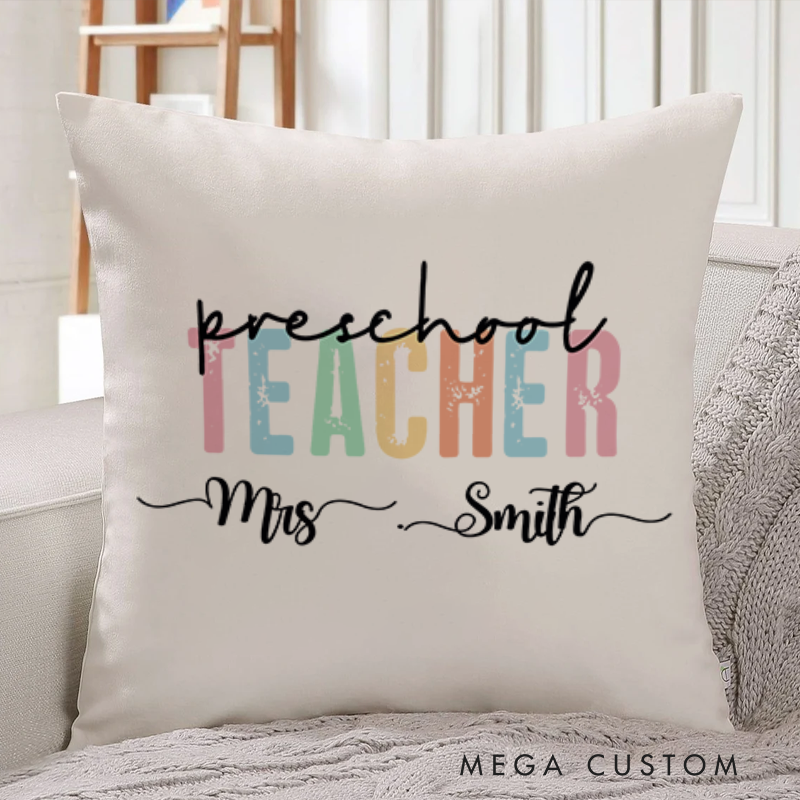 Personalized Teachers Throw Pillow Preschool Teacher Pastel Color Design Perfect Gift for Teachers