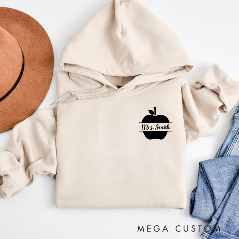 Personalized Teacher Hoodies Simple Apple Theme Minimalist Style Perfect Appreciation Gift for Teachers