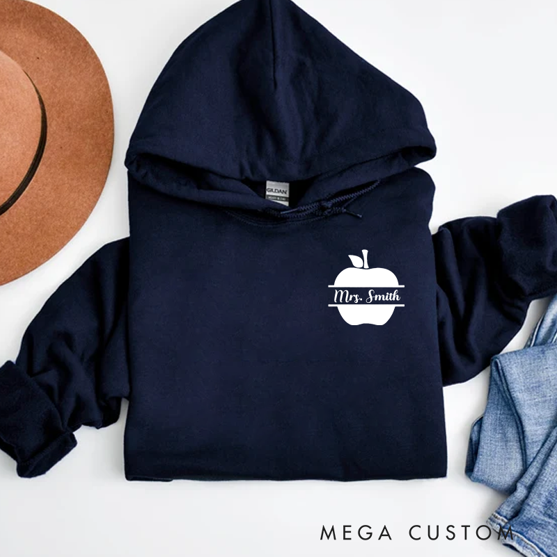 Personalized Teacher Hoodies Simple Apple Theme Minimalist Style Perfect Appreciation Gift for Teachers