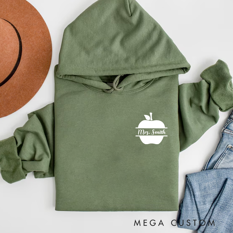 Personalized Teacher Hoodies Simple Apple Theme Minimalist Style Perfect Appreciation Gift for Teachers