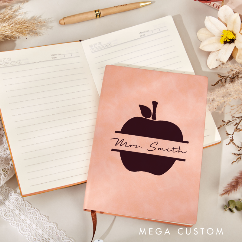 Personalized Teacher Leather Notebook Simple Apple Theme Minimalist Style Perfect Appreciation Gift for Teachers