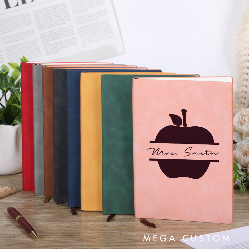 Personalized Teacher Leather Notebook Simple Apple Theme Minimalist Style Perfect Appreciation Gift for Teachers