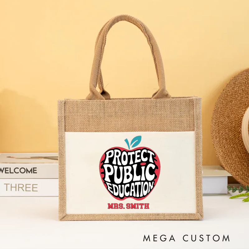 Personalized Teacher Burlap Tote Bag Bold Apple Design Support Public Education Perfect Advocacy Gift for Teachers