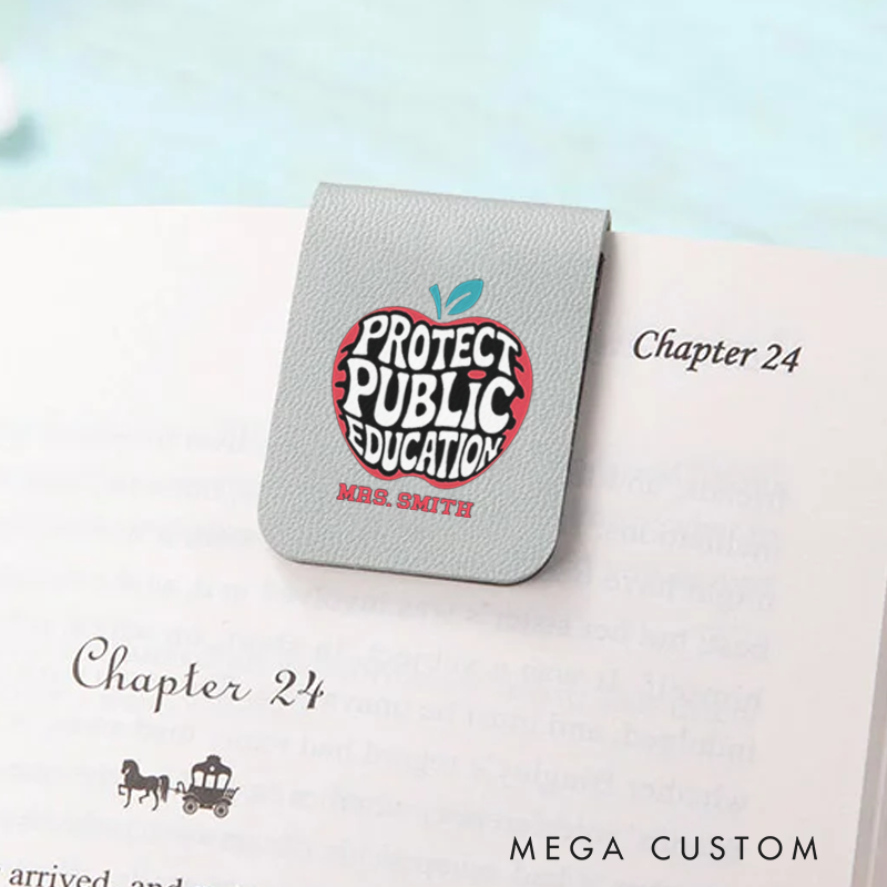 Personalized Teacher Leather Magnetic Bookmark Bold Apple Design Support Public Education Perfect Advocacy Gift for Teachers