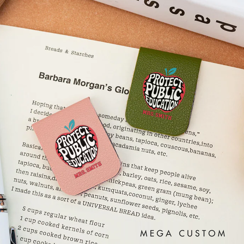 Personalized Teacher Leather Magnetic Bookmark Bold Apple Design Support Public Education Perfect Advocacy Gift for Teachers