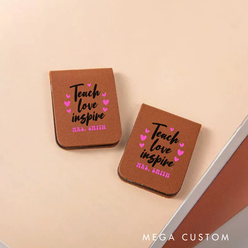 Personalized Teacher Leather Magnetic Bookmark Teach Love Inspire Heart Theme Design Perfect Appreciation Gift for Teachers