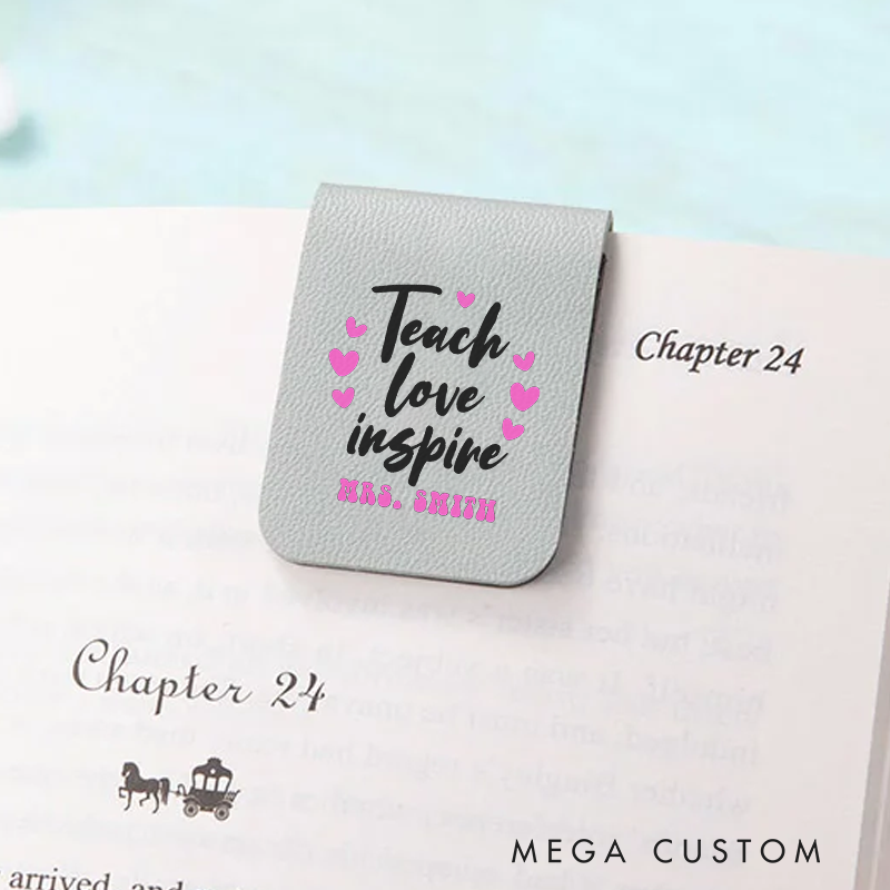 Personalized Teacher Leather Magnetic Bookmark Teach Love Inspire Heart Theme Design Perfect Appreciation Gift for Teachers