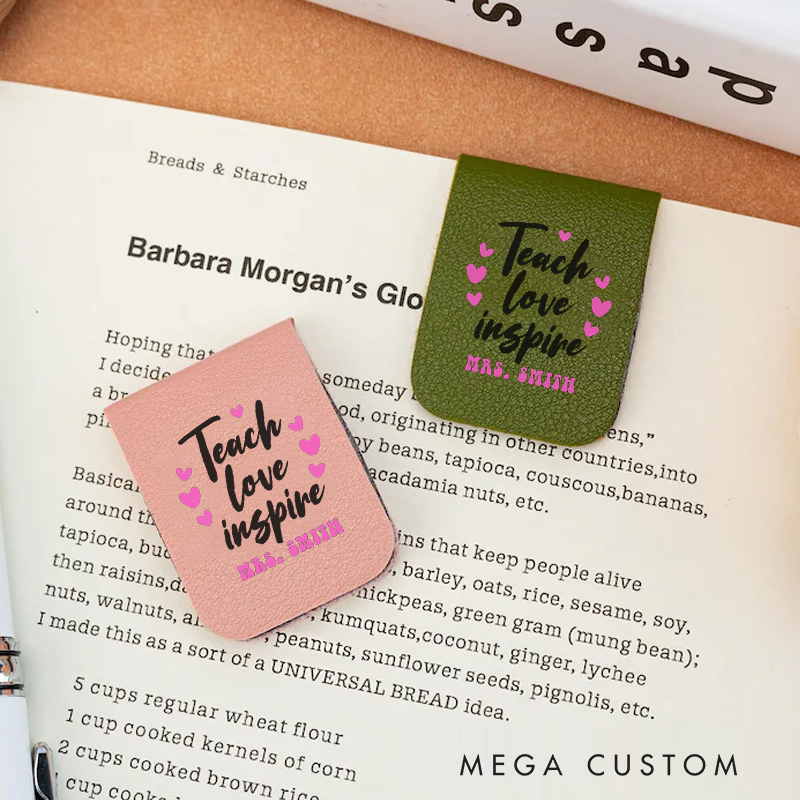 Personalized Teacher Leather Magnetic Bookmark Teach Love Inspire Heart Theme Design Perfect Appreciation Gift for Teachers