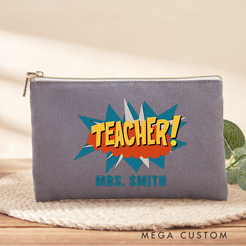 Personalized Teacher Makeup Bag Retro Comic Book Pop Art Style Vibrant and Energetic Design Gift for Teachers