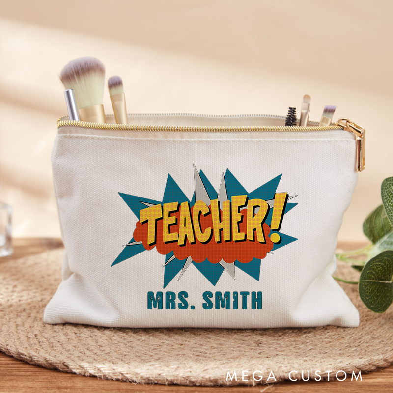 Personalized Teacher Makeup Bag Retro Comic Book Pop Art Style Vibrant and Energetic Design Gift for Teachers