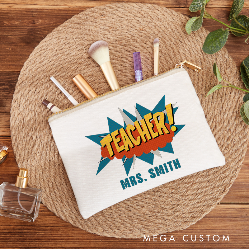 Personalized Teacher Makeup Bag Retro Comic Book Pop Art Style Vibrant and Energetic Design Gift for Teachers