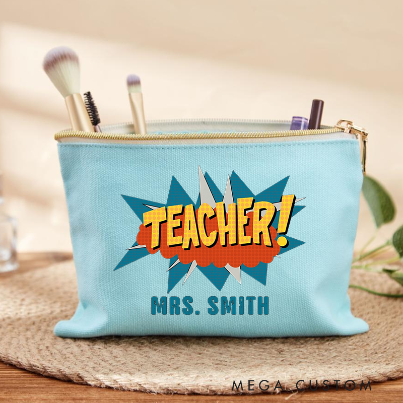 Personalized Teacher Makeup Bag Retro Comic Book Pop Art Style Vibrant and Energetic Design Gift for Teachers