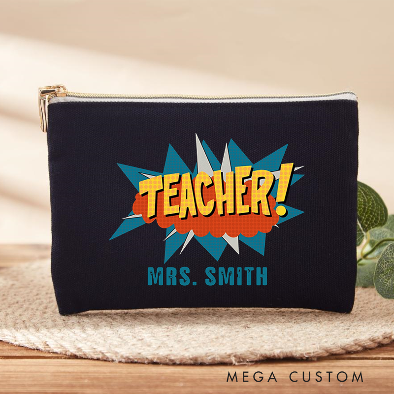 Personalized Teacher Makeup Bag Retro Comic Book Pop Art Style Vibrant and Energetic Design Gift for Teachers