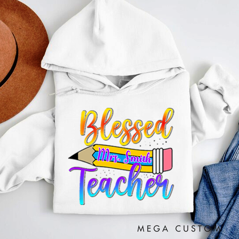 Personalized Teachers Hoodies Vibrant Pencil and Gradient Text Design Uplifting and Cheerful Theme Gift for Teachers