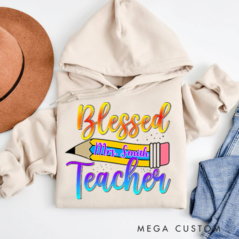 Personalized Teachers Hoodies Vibrant Pencil and Gradient Text Design Uplifting and Cheerful Theme Gift for Teachers
