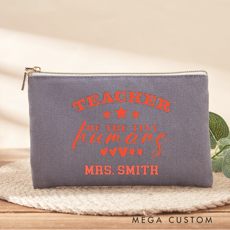 Personalized Makeup Bag Teacher of the Tiny Humans Design Playful Stars Hearts Thoughtful Gift for Teachers