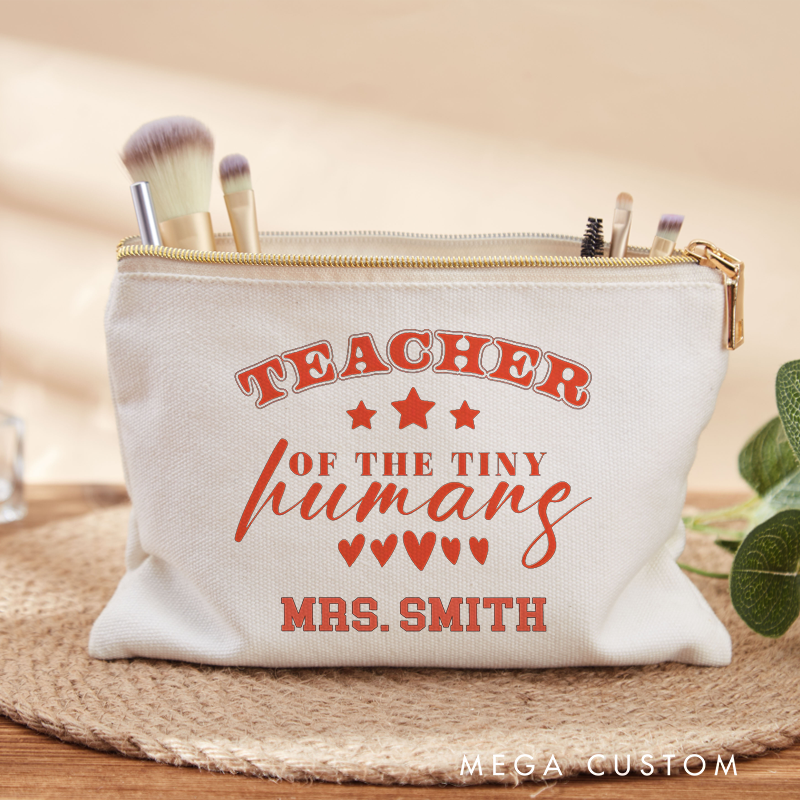 Personalized Makeup Bag Teacher of the Tiny Humans Design Playful Stars Hearts Thoughtful Gift for Teachers