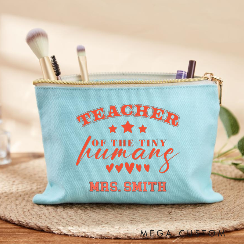 Personalized Makeup Bag Teacher of the Tiny Humans Design Playful Stars Hearts Thoughtful Gift for Teachers