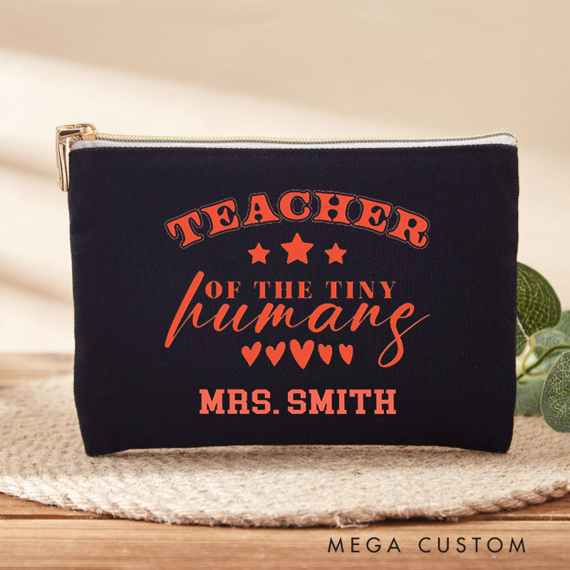 Personalized Makeup Bag Teacher of the Tiny Humans Design Playful Stars Hearts Thoughtful Gift for Teachers
