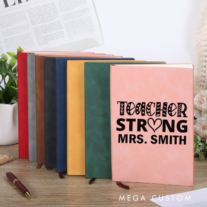Personalized Leather Notebook Teacher Strong Design Bold Heart and Patterned Text Theme Inspiring Gift for Teachers