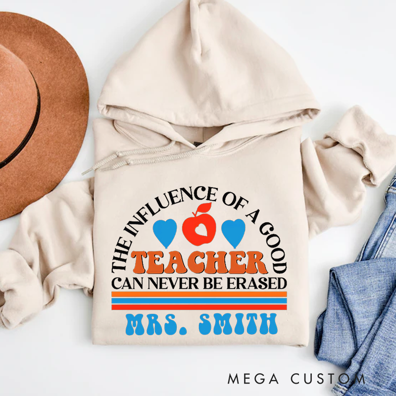 Personalized Teacher Hoodies the Influence of a Good Teacher Apple and Heart Design Retro Style Gift for Teachers