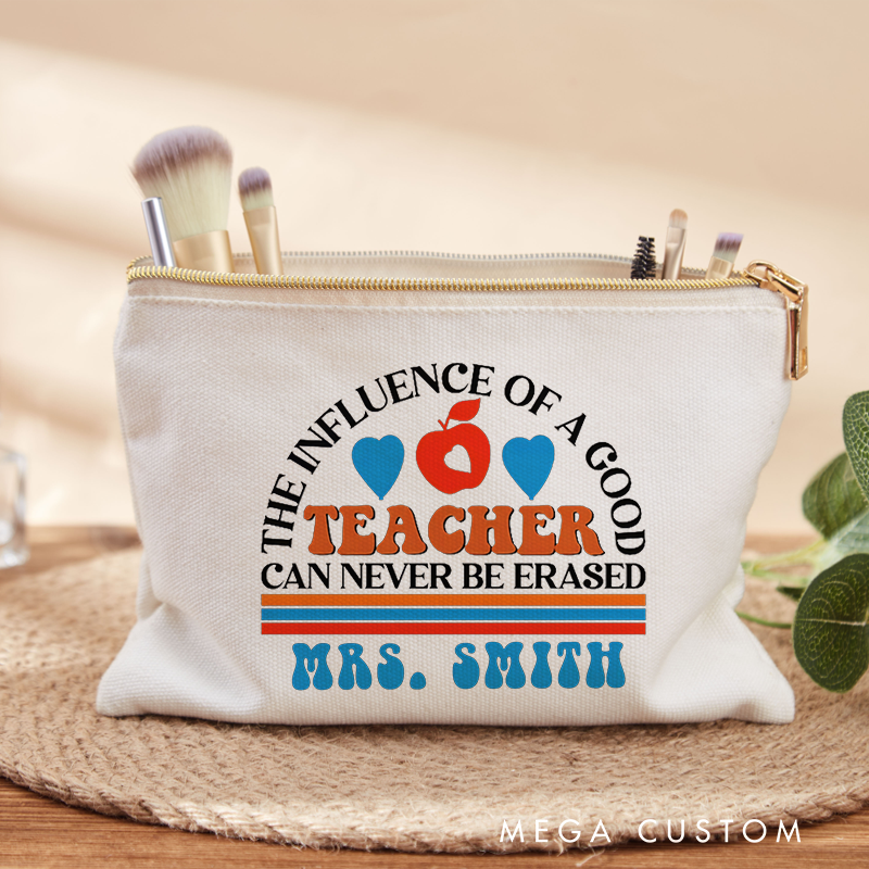 Personalized Teacher Makeup Bag the Influence of a Good Teacher Apple and Heart Design Retro Style Gift for Teachers