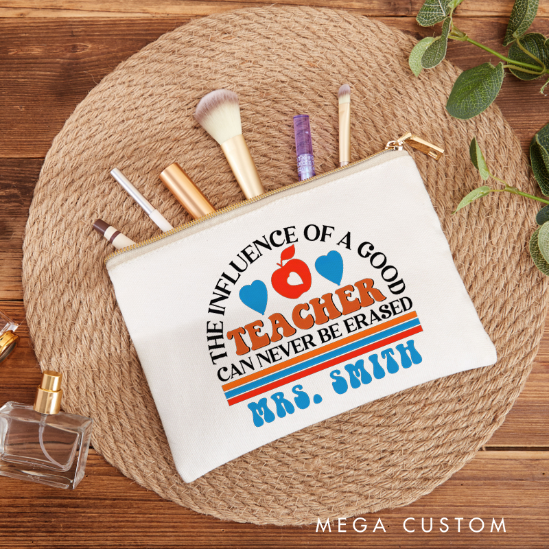 Personalized Teacher Makeup Bag the Influence of a Good Teacher Apple and Heart Design Retro Style Gift for Teachers