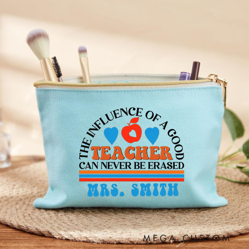 Personalized Teacher Makeup Bag the Influence of a Good Teacher Apple and Heart Design Retro Style Gift for Teachers