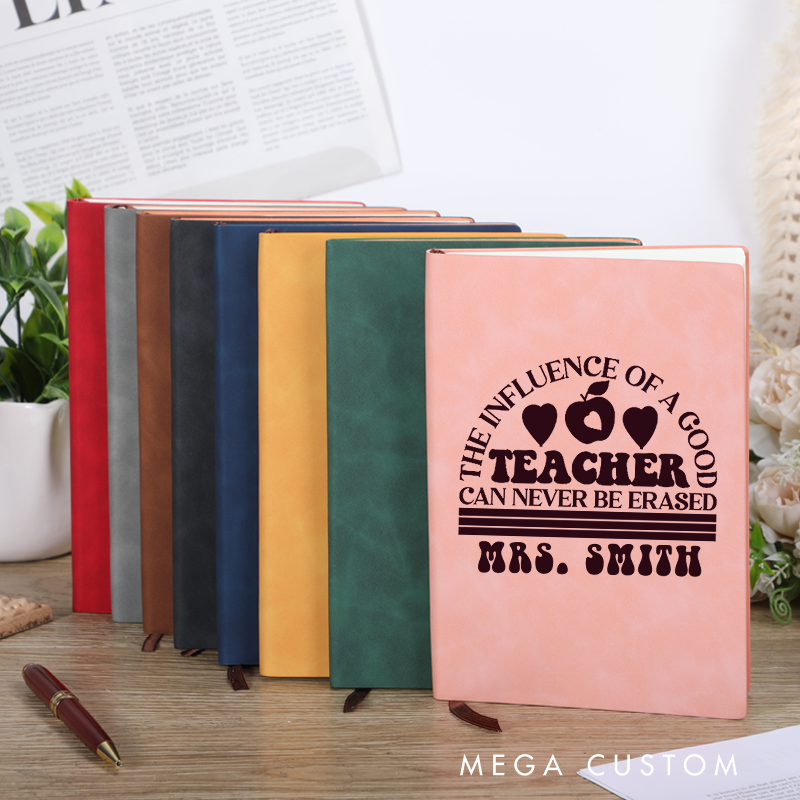 Personalized Teacher Leather Notebook the Influence of a Good Teacher Apple and Heart Design Retro Style Gift for Teachers