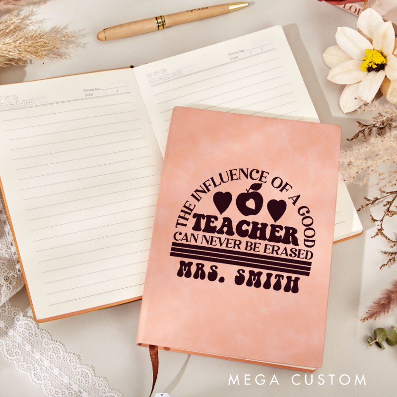 Personalized Teacher Leather Notebook the Influence of a Good Teacher Apple and Heart Design Retro Style Gift for Teachers