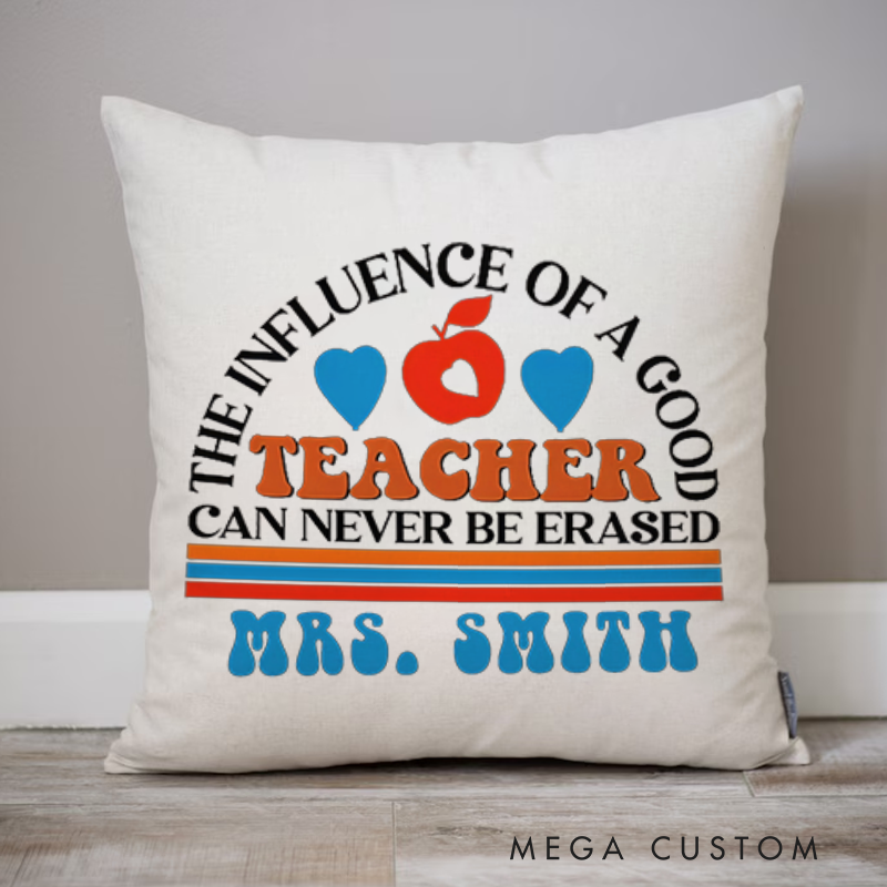 Personalized Teachers Throw Pillow the Influence of a Good Teacher Apple and Heart Design Retro Style Gift for Teachers