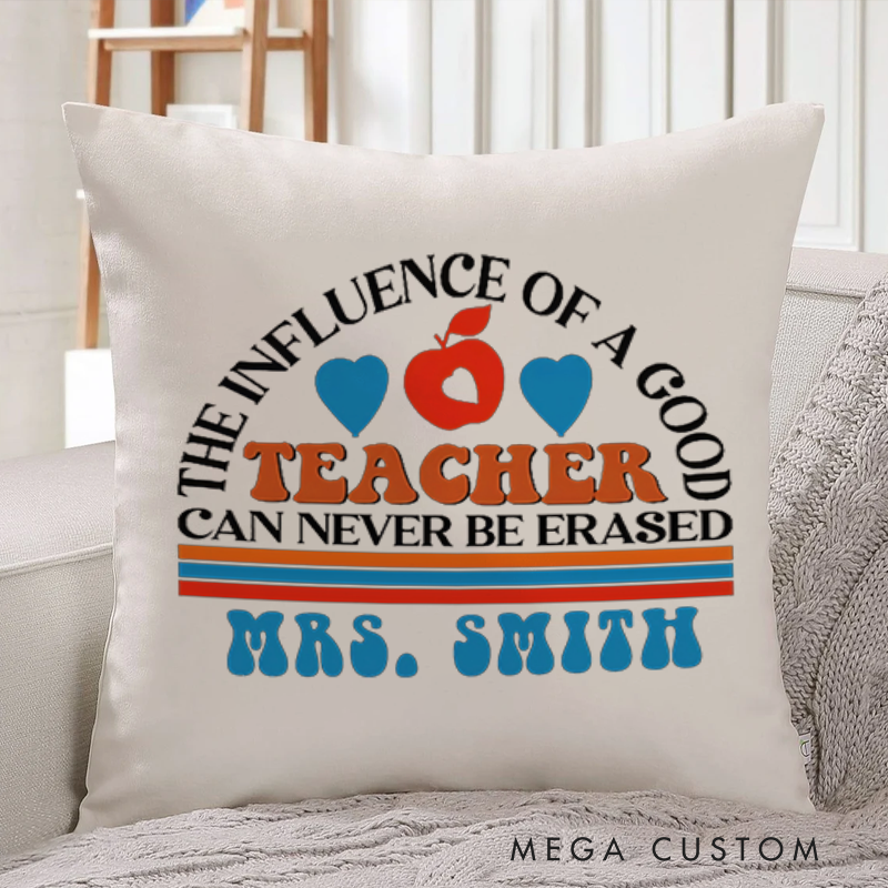 Personalized Teachers Throw Pillow the Influence of a Good Teacher Apple and Heart Design Retro Style Gift for Teachers