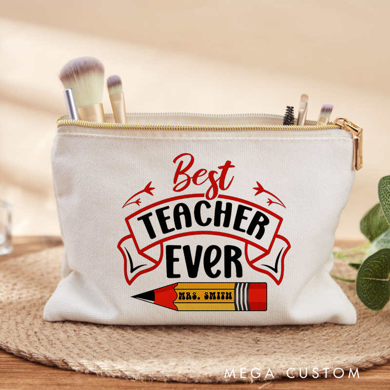 Personalized Teacher Makeup Bag Colorful Groovy Repeating Teacher Makeup Bag Fun and Playful Style Gift for Teachers